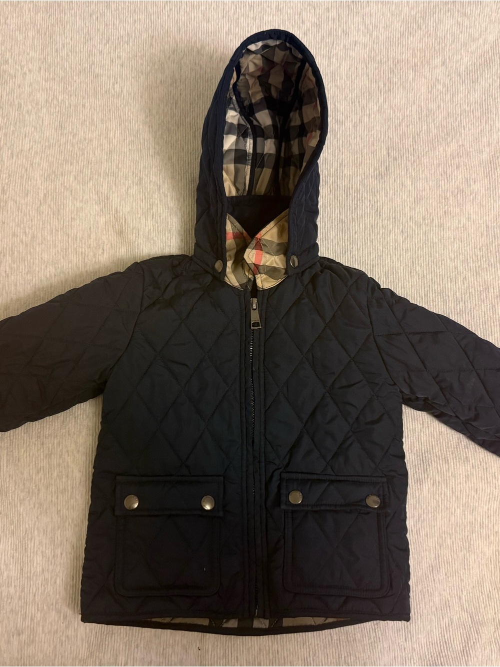 Classic Burberry Quilted Hooded Jacket Navy Size 2Y / 2T